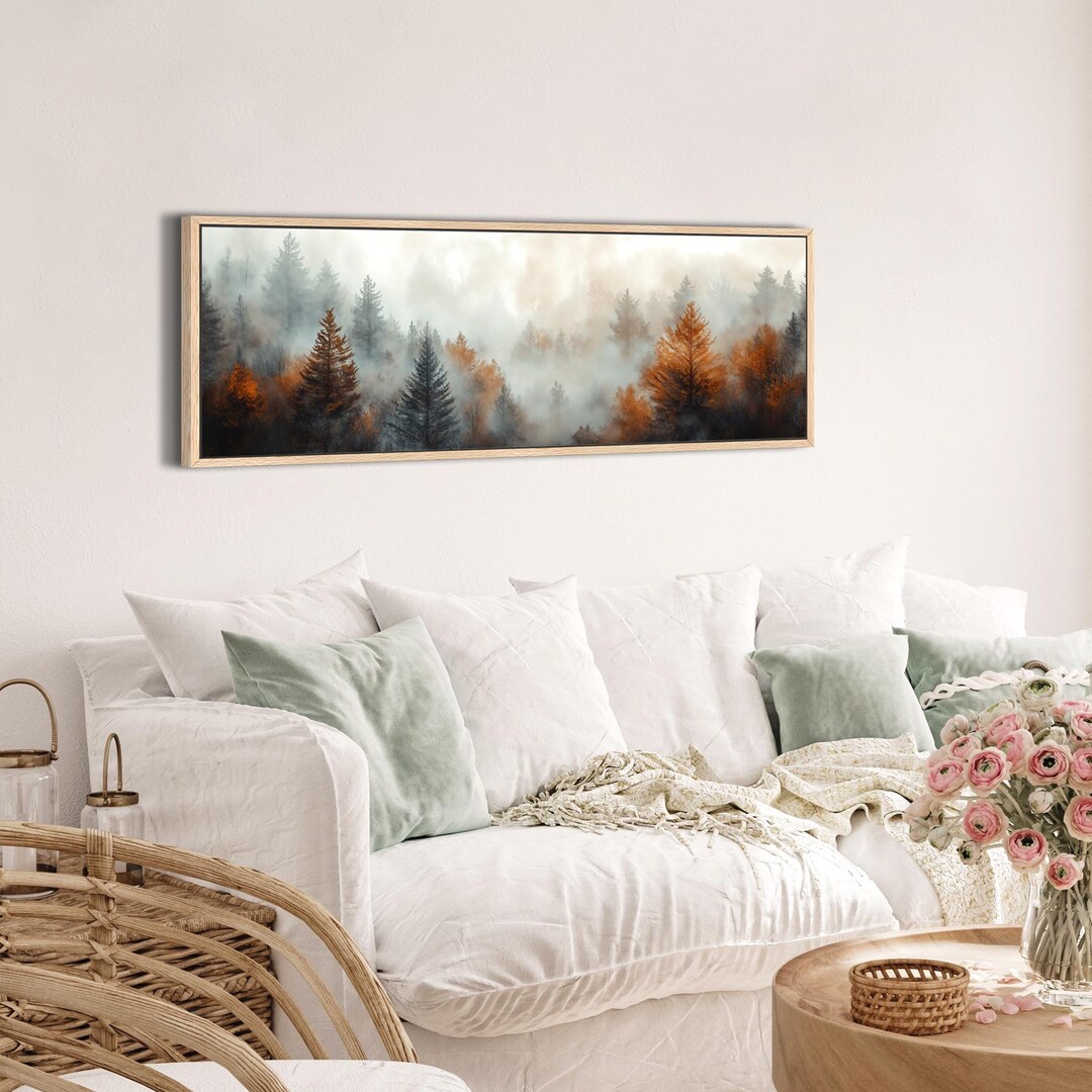 Misty Forest Landscape Art Print, Autumn Foggy Trees Wall Decor, Rustic ...