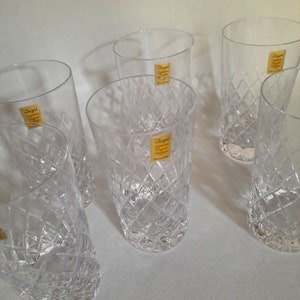 Set of 6 vintage design crystal cut long drink glasses from Bayel, old collectible glassware, excellent condition