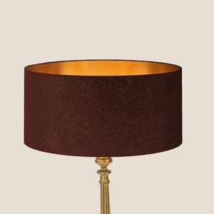 Lampshade for table lamp or pendant lamp - Handmade lampshade - Brown velvet - Golden interior - Gold lampshade