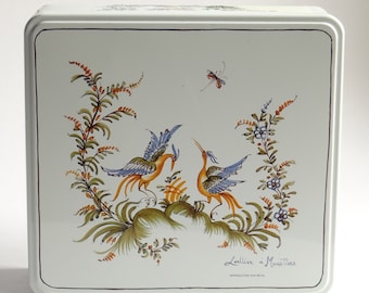 Boîte Métallique Vintage, Illustration Oiseaux et Faune par Lallier à  Moustiers, Rangement Rétro
