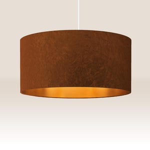 Lampshade for table lamp or pendant lamp - Handmade lampshade - Brown velvet - Golden interior - Gold lampshade