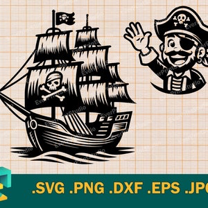 Pirate Ship SVG - Cricut, Silhouette | Vector Pirate SVG Cut File | Download Pirate Ship Template for Cutting svg, png, eps, dxf