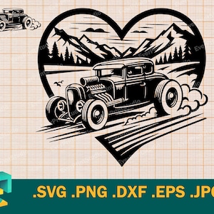 Rat Rod Rockabilly SVG - Cricut, Silhouette Cut File | Art Vector Rat Rod Retro Car | Download Template for Cutting svg, png, eps, dxf