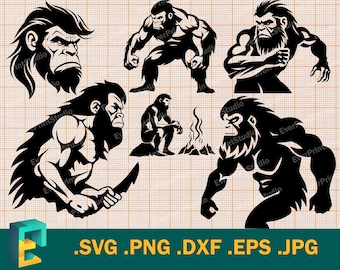 Paquete SVG de hombre de las cavernas - Cricut y Silhouette / Vector Cave People Hunters Prehistoric Man Warrior, Neanderthal SVG Clip Art File Cut File Print
