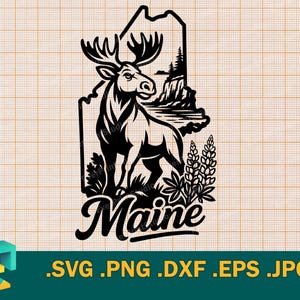 Maine SVG - Cricut, Silhouette | Vector Maine State USA Cut file. State of Maine Moose US Template for Cutting Download svg, png, eps, dxf