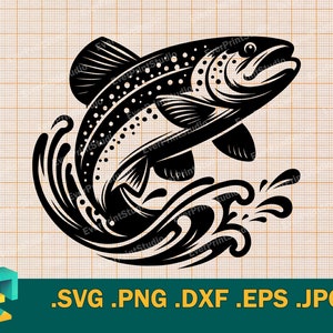 Forelle SVG - Cricut, Silhouette | Vektor künstlerische Gestaltung Forelle Fisch Cut-Datei | Regenbogen Forelle, Bachforelle, Süßwasserfisch svg, png, eps, dxf