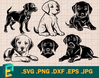 Labrador Retriever Puppy SVG - Cricut, Silhouette | Vector Cute Puppy Bundle SVG Cut File | Download Dog Puppies Set SVG - Clip Art Logo