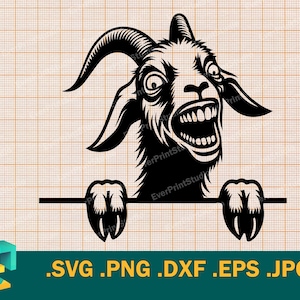 Ziege SVG - Cricut, Silhouette | Vektor künstlerisches Design verrückte Ziege SVG-Schnitt-Datei | Download Druckbare spähende gruselige Ziege svg, png, eps, dxf