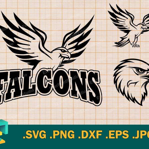 Falken SVG Set - Cricut, Silhouette | Falken Bundle SVG Vektor Design für Schneidemaschinen | Schule Falcons Maskottchen Sport Team Logo, png