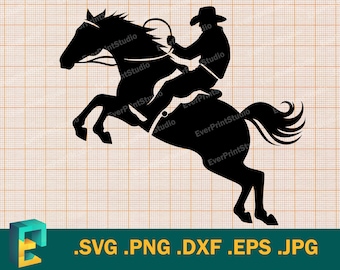 Rodeo SVG - Cricut, silhouet | Vector paard rodeo SVG-logo gesneden bestand | Cowboy rijpaard sjabloon voor snijden Download svg, png, eps, dxf