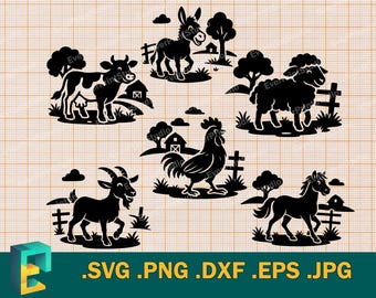 Farm Animals SVG - Cricut & Silhouette |  Farm Cow, Donkey, Goat, Ram, Sheep, Horse SVG Vector Cut File Template Download svg, png, eps, dxf