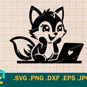 Office Fox SVG - Cricut, Silhouette | Vector Funny Fox Programmer SVG Cut file, Fox with Laptop,  Happy Office svg, png, eps, dxf