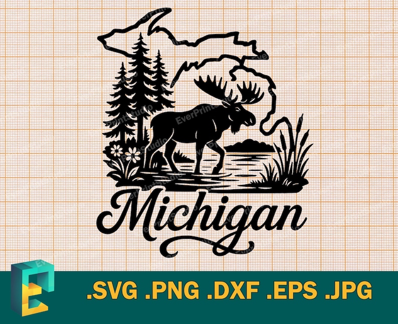 Michigan Moose SVG - Cricut, Silhouette | Vector Michigan State Cut ...