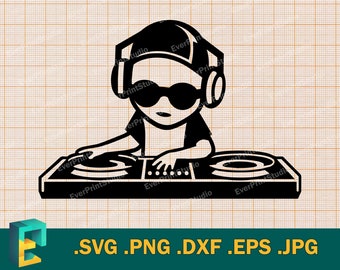 Baby DJ SVG - Cricut, Silhouette | Vector Baby Musician cut file for Cricut | Kid DJ Music Design Art Logo svg, png, eps, dxf