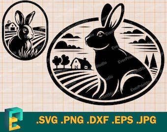 Rabbit SVG - Cricut, Silhouette | Vector Artistic Design Farm Rabbit Cut File | Download Printable Bunny,  Farm Animal svg, png, eps, dxf