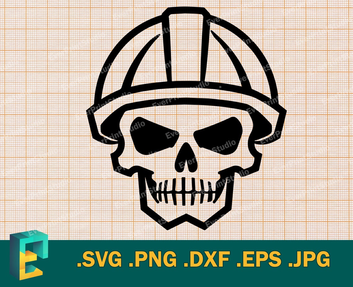 Skull With Hard Hat SVG - Cricut, Silhouette | Vector Construction ...