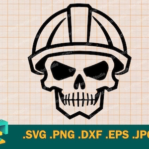 Crânio com capacete SVG - Cricut, Silhueta | Crânio de construção de vetor Svg | Arquivo de corte para impressão de crânio de capacete de engenheiro SVG, Png, Dxf, Eps