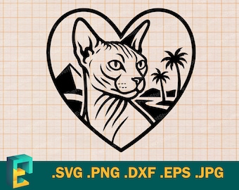 Sphynx Cat SVG - Cricut, Silhouette / File di taglio vettoriale Sphynx Cat / Scarica il modello Sphynx Cat per il taglio svg, png, eps, dxf