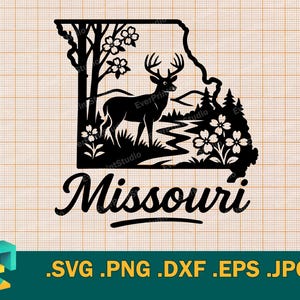 Missouri SVG - Cricut, Silhouette | Vector Missouri State USA Cut File | State of Missouri Deer Download Template for Cutting svg, png, eps