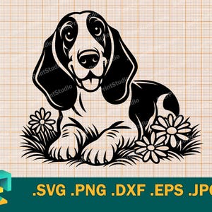 Basset Hound SVG - Cricut, Silhouette | Niedliche Basset Hund SVG Schnittdatei | Download Langohr-Windhund Schneidevorlage svg, png, eps, dxf