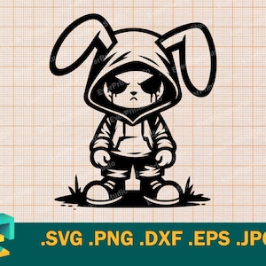Bad Bunny SVG - File di taglio per Cricut, Silhouette / File di taglio scaricabile Bad Urban Rabbit / Street Bunny svg, eps, png, dxf