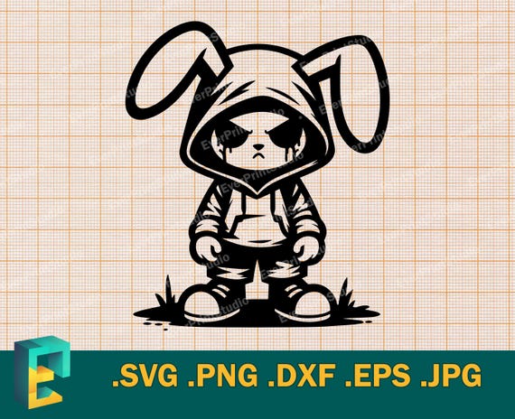 Bad Bunny SVG - Cut File for Cricut, Silhouette | Downloadable Bad Urban Rabbit Cut File | Street Bunny svg, eps, png, dxf