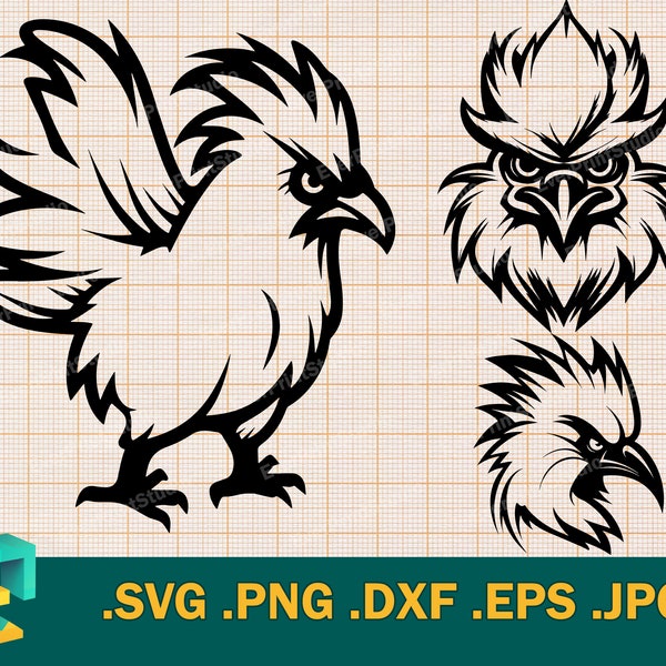 Angry Chicken SVG - Cricut & Silhouette | Vector Artistic Design for Chicken Bundle Download Printable Cut File | Chicken Clip Art SVG Logo