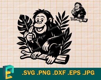Orangutan SVG - Cricut and Silhouette | Vector Monkey Cut File for Cricut, Cute Orangutan Monkey Cutting Template File svg, png, eps, dxf