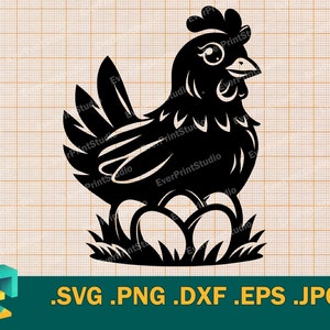 Pollo SVG - Cricut, Silueta / Vector Linda Mamá Pollo con Huevos SVG Archivo de Corte / Pollo de Granja Svg, Uso Comercial svg, png, eps, dxf
