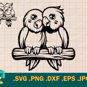 Love Birds SVG - Cricut, Silhouette / Vector Cute Love Birds SVG File di taglio. Modello per il taglio Scarica svg, eps, png, dxf