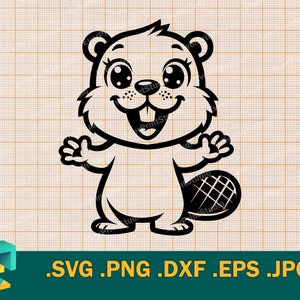 Baby Biber SVG - Cricut, Silhouette | Künstlerische Vektor-Design-glückliche Beaver-Schnitt-Datei | Download Druckbare niedliche Biber svg, png, eps, dxf