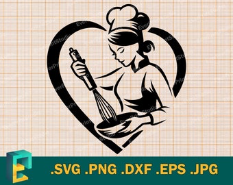 ベーキング SVG - Cricut、シルエット | ベクター ラブ ペストリー カット ファイル | 印刷可能な料理クリップアートをダウンロード | ベーカー svg、ベーカリー 料理アート svg、png