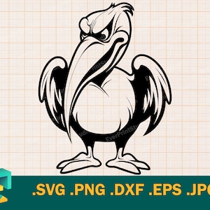 Pelikan SVG - Cricut & Silhouette, niedlicher Pelikan svg - Vektor, Clipart, schwarz weiß, Schneidedatei EPS, DXF, Cameo Curio Vinyl, png
