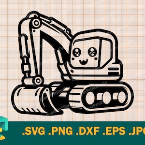Escavadeira SVG - Cricut e Silhueta | Arquivo de corte de escavadeira de vetor bonito | Escavadeira de veículo de construção de brinquedo bonito svg, retroescavadeira svg, png, eps