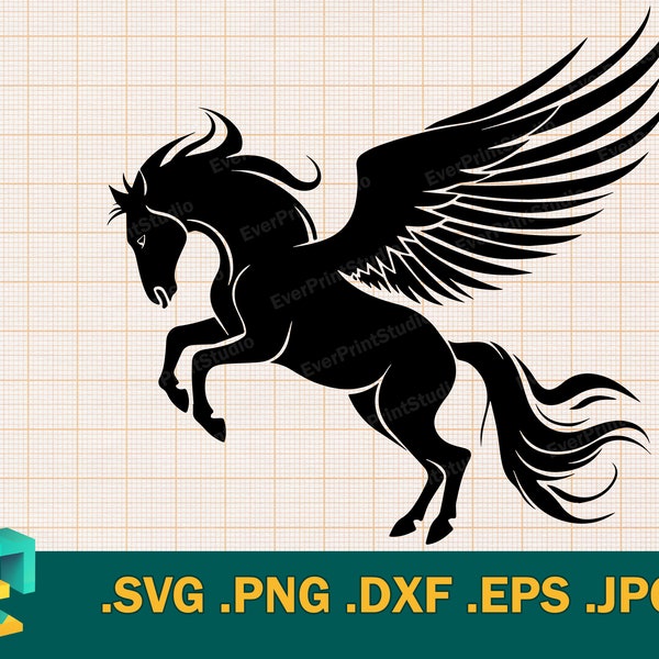 Pegasus SVG - Cricut, Flying Horse Silhouette, files for cutting machines, Mustang, Horse with Wings, cuttable file, Svg, Png, Dxf, Eps