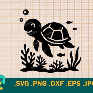Sea Turtle SVG - Cricut, Silhouette | Vector baby Turtle SVG Cut File | Download Template for Cutting Cute Ocean Turtle svg, png, eps, dxf