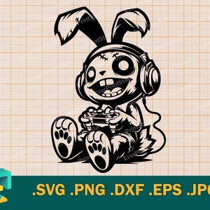 Zombie Gamer SVG - Cricut et Silhouette | Fichier vectoriel Bad Rabbit Gamer |  Svg drôle de joueur zombie | Cadeau pour joueur svg, png, eps, dxf
