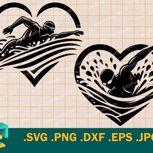 Swim SVG - Cricut, Silhouette | Vector Swimming Heart svg Cut File | Download Swimmer svg cutting file | Diving Graphics svg, png, eps, dxf