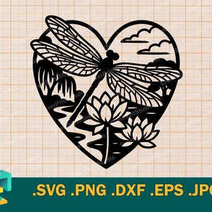 Dragonfly SVG - Cricut, Silhouette | Vector Art Dragonfly Heart SVG Cut File | Download Template for Cutting Machines, svg, png, eps, dxf