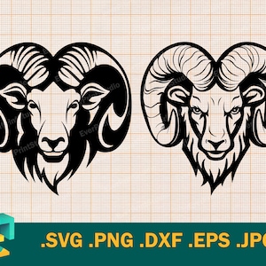 Set SVG Ram - Cricut, Silhouette / Vector Artistic Design Rams SVG Cut File / Scarica logo stampabile Ram Heads / Logo clip art mascotte Ram
