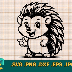 Ouriço SVG - Cricut, Silhouette | Arquivo de corte SVG de ouriço bebê vetorial | Modelo de ouriço feliz para download de corte svg, png, eps, dxf