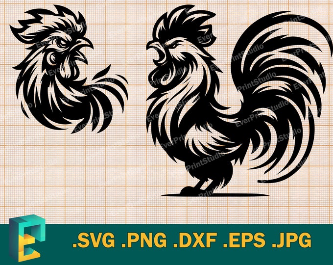 Rooster, PNG, SVG, DXF Files. Rooster Laser Engraving Files. Rooster ...