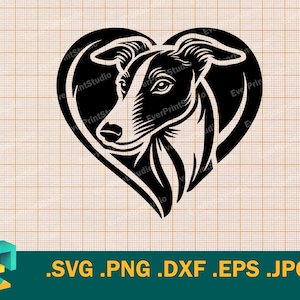 Fichier de coupe Whippet SVG pour Cricut, Silhouette | Modèle vectoriel lévrier lévrier SVG pour machines de découpe, lévrier, chien whippet svg, png, eps, dxf
