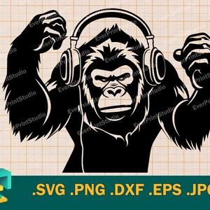 Gorilla DJ SVG - Cricut, silhouet | Vector Gorilla Music dj SVG, Club Radio Sound Clip Art | Gorilla Disc Jockey svg, eps, dxf, png