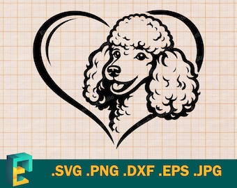 Poodle SVG - Cricut, Silhouette | Vector Miniature Poodle in Heart Template for Cutting Machines  svg, png, eps, dxf
