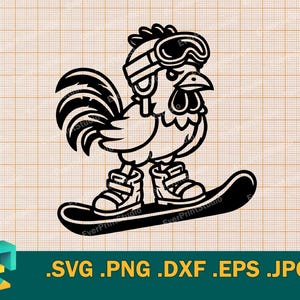 Snowboarding SVG - Cricut, Silhouette | Hahn auf einem Snowboard SVG geschnitten Datei, Geschenk für Snowboarder Vogel Download svg, png, eps, dxf