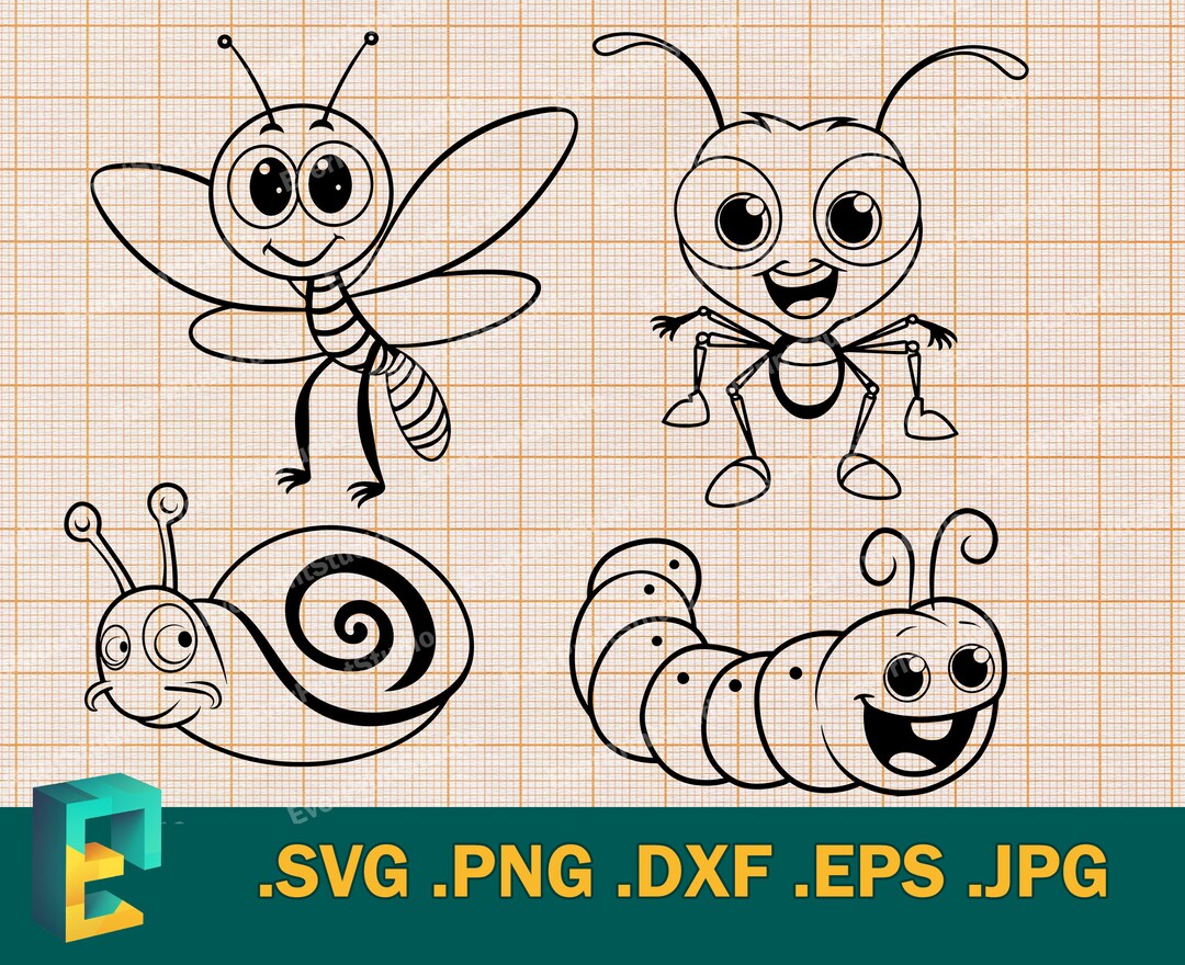Cute Ant SVG, Caterpillar, Snail, Dragonfly Cricut, Silhouette Happy ...