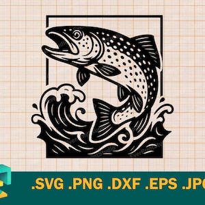Trout SVG - Cricut, Silhouette | Vector Artistic design Trout Fish Cut file | Rainbow Trout, Brook Trout, freshwater fish svg, png, eps, dxf