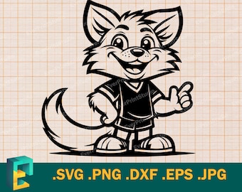 Süßer Wolf SVG - Cricut, Silhouette | Vektor glücklich Baby Wolf Maskottchen SVG geschnitten Datei, Download druckbare Fox Sport Team Maskottchen svg, png, eps, dxf