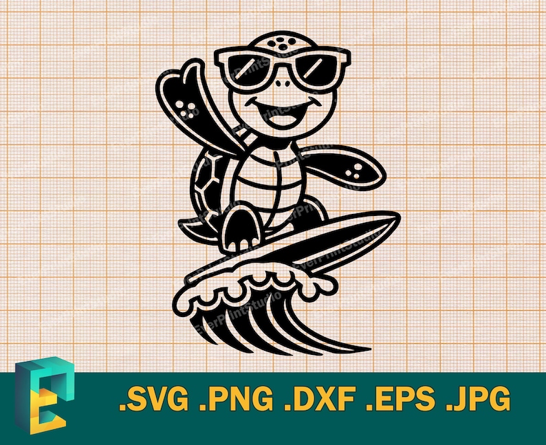 Turtle Riding The Wave Svg Surfing SVG - Cricut, Silhouette | Vector Cute Turtle Surfing Cut File ...